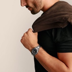 Reloj Rebel at Heart Unisex Revive, 36 mm, acero inoxidable, negro, diseño grabado