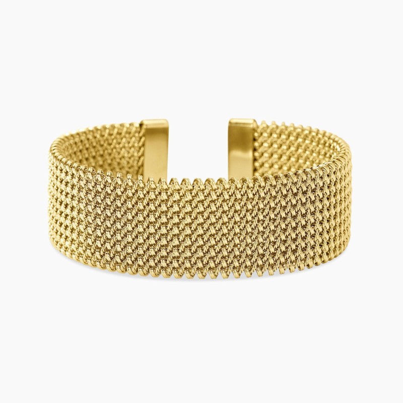 Pulsera cuff dorada con malla mesh