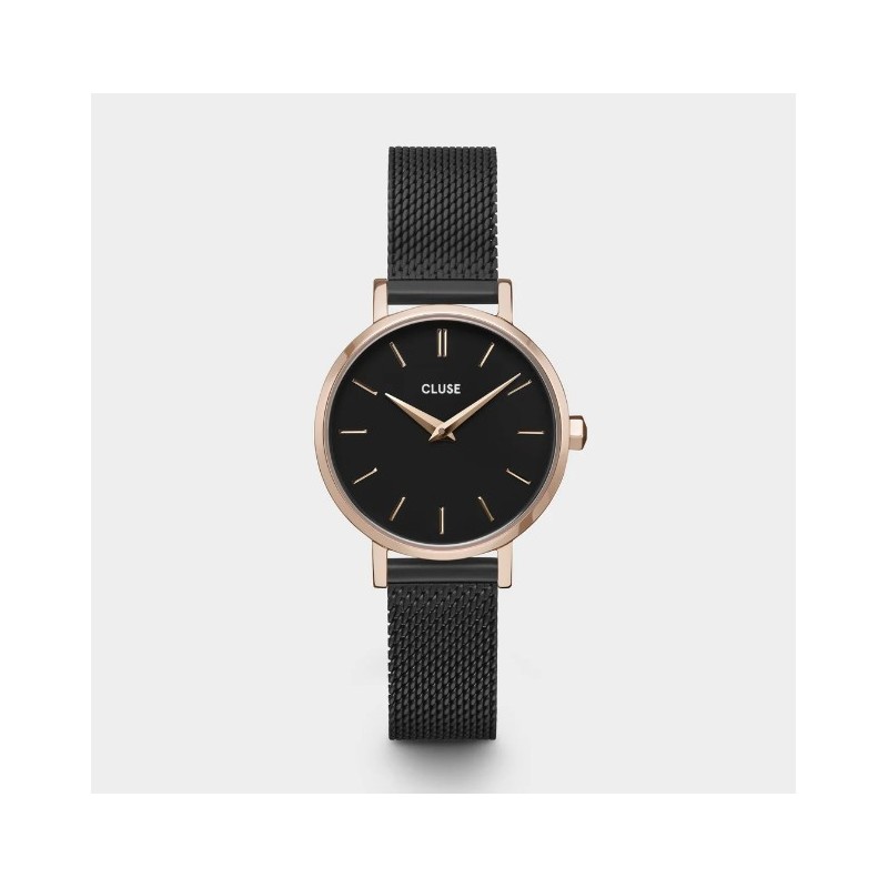 Boho Chic Petite Watch Mesh, Full Black, Rose Gold Colour