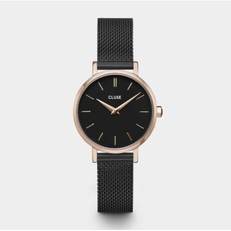 Boho Chic Petite Watch Mesh, Full Black, Rose Gold Colour
