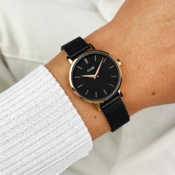 Boho Chic Petite Watch Mesh, Full Black, Rose Gold Colour