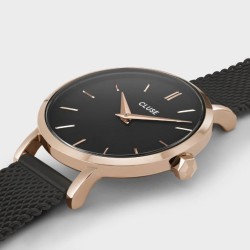 Boho Chic Petite Watch Mesh, Full Black, Rose Gold Colour