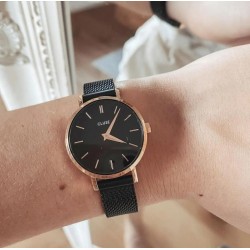 Boho Chic Petite Watch Mesh, Full Black, Rose Gold Colour