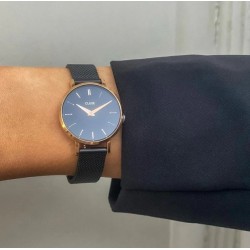 Boho Chic Petite Watch Mesh, Full Black, Rose Gold Colour