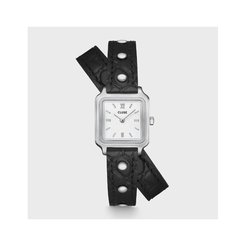 Gracieuse Mini Watch Double Leather Black, Studs, Silver Colour