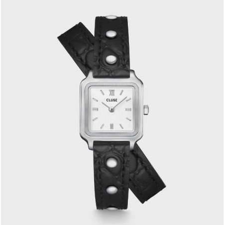 Gracieuse Mini Watch Double Leather Black, Studs, Silver Colour