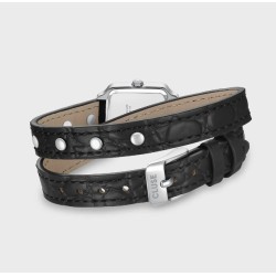 Gracieuse Mini Watch Double Leather Black, Studs, Silver Colour