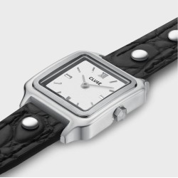 Gracieuse Mini Watch Double Leather Black, Studs, Silver Colour