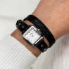 Gracieuse Mini Watch Double Leather Black, Studs, Silver Colour