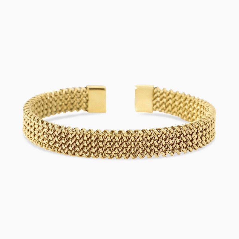 Pulsera cuff dorada con malla mesh