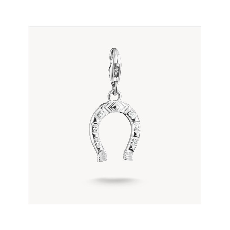 Colgante Charm herradura Western con piedras verdes Original plata