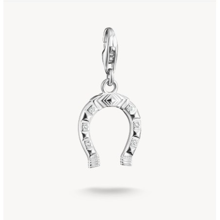 Colgante Charm herradura Western con piedras verdes Original plata