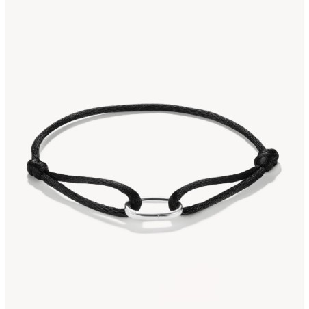 Pulsera textil negra Connect plata