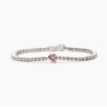 Pulsera de tenis plateada con circonita y corazón rosa