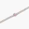 Pulsera de tenis plateada con circonita y corazón rosa
