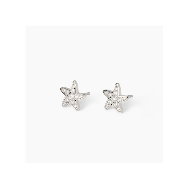 Pendientes de estrella de mar plateada y circonitas