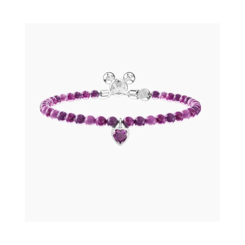 Pulsera ajustable de jaspe morado y dije de corazón