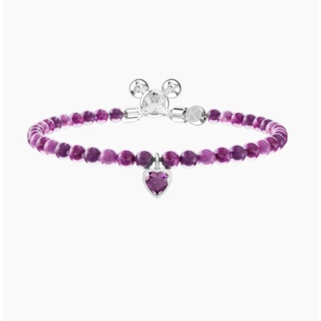 Pulsera ajustable de jaspe morado y dije de corazón