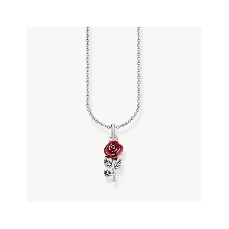 Cadena de plata con colgante de rosa roja