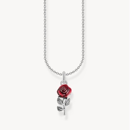 Cadena de plata con colgante de rosa roja