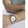 Reloj caja de acero con bisel en verde 10 Atm, brazalete de acero,movimiento cuarzo