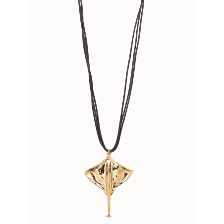 Colgante en cuero y baño en oro de 18K con forma de mantarraya