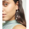 Pendientes de cuero largo doble con detalle de esfera bañada en plata de ley