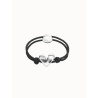 Pulsera de hilo elástico negro con corazón bañado en plata de ley