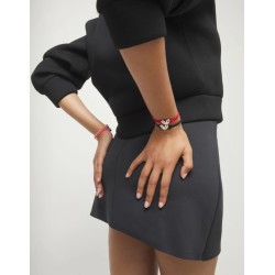 Pulsera de hilo elástico negro con corazón bañado en plata de ley
