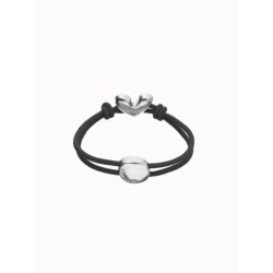 Pulsera de hilo elástico negro con corazón bañado en plata de ley