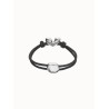 Pulsera de hilo elástico negro con corazón bañado en plata de ley