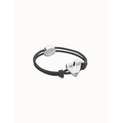 Pulsera de hilo elástico negro con corazón bañado en plata de ley