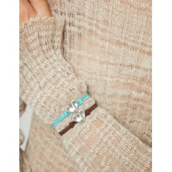 Pulsera de hilo elástico turquesa con corazón bañado en plata de ley