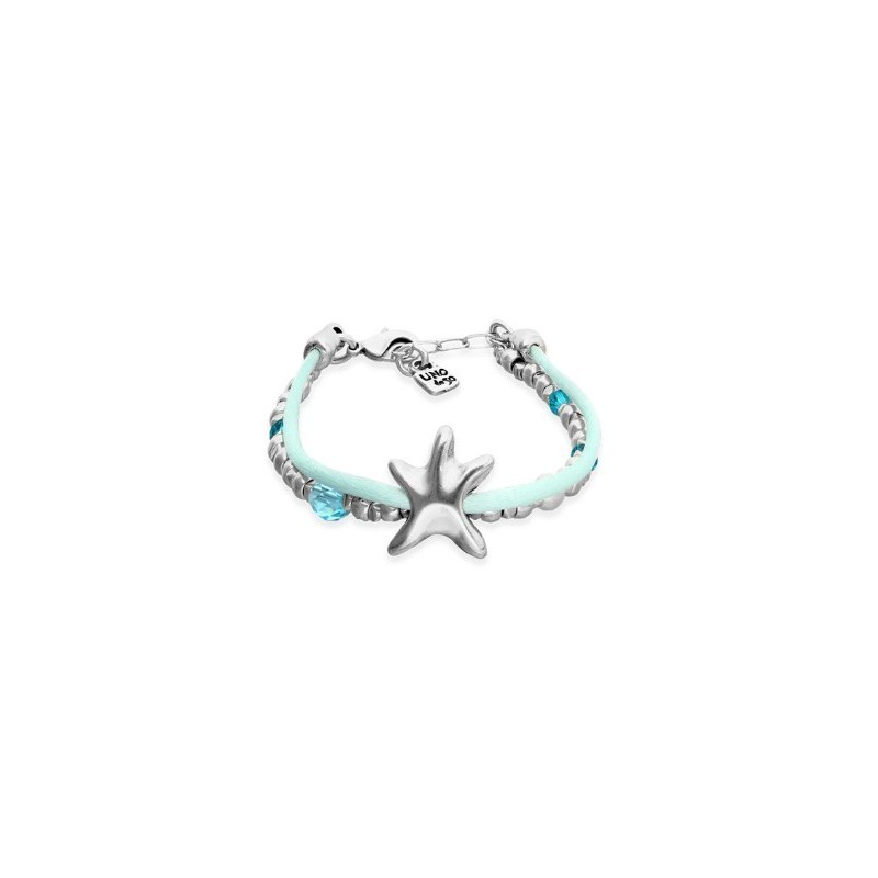 Pulsera de hilo de seda color turquesa bañada en plata con estrella de mar
