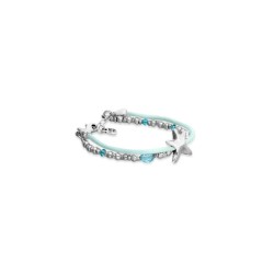 Pulsera de hilo de seda color turquesa bañada en plata con estrella de mar