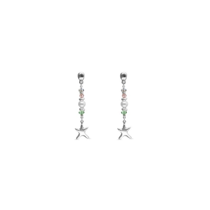 Pendientes largos con estrella de mar y perla