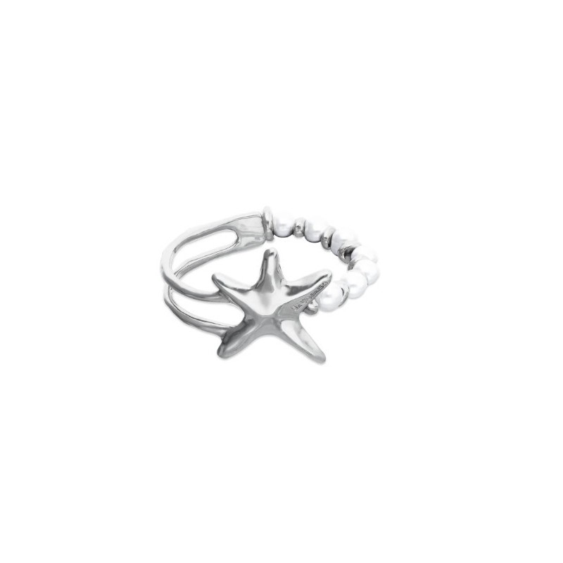 Pulsera semirrígida bañada en plata con perlas y estrella de mar
