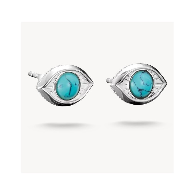 Pendientes de botón de ojo de turquesa plateada Elyndra