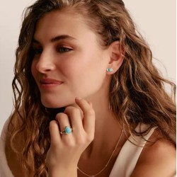 Pendientes de botón de ojo de turquesa plateada Elyndra