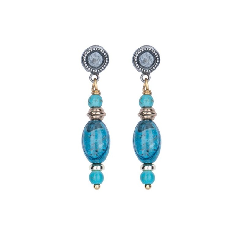 Pendientes Safi de Plata 925, Turquesa, Bronce y Ojo de tigre azul