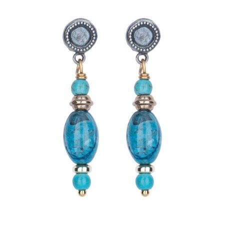 Pendientes Safi de Plata 925, Turquesa, Bronce y Ojo de tigre azul