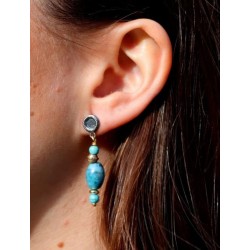 Pendientes Safi de Plata 925, Turquesa, Bronce y Ojo de tigre azul