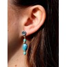 Pendientes Safi de Plata 925, Turquesa, Bronce y Ojo de tigre azul