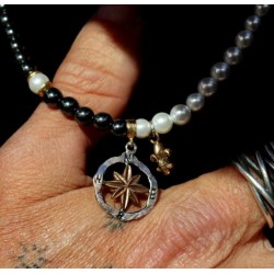 Collar Mazar de Plata 925, perlas de agua dulce y hematites