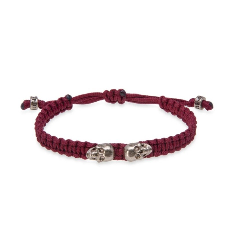 Pulsera de nylon granate con calaveras Fiorven 