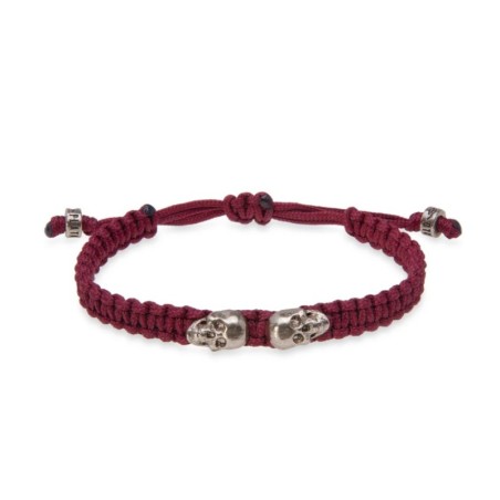 Pulsera de nylon granate con calaveras Fiorven 