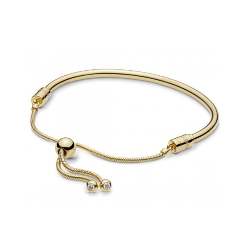 Pulsera Pandora Moments Shine Dorada con cierre deslizante y circonitas