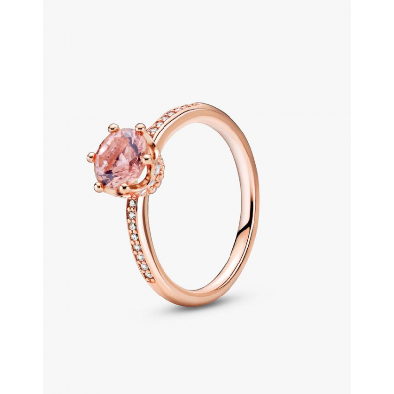 Anillo Solitario Corona Brillante Rosa Recubrimiento en oro rosa de 14k