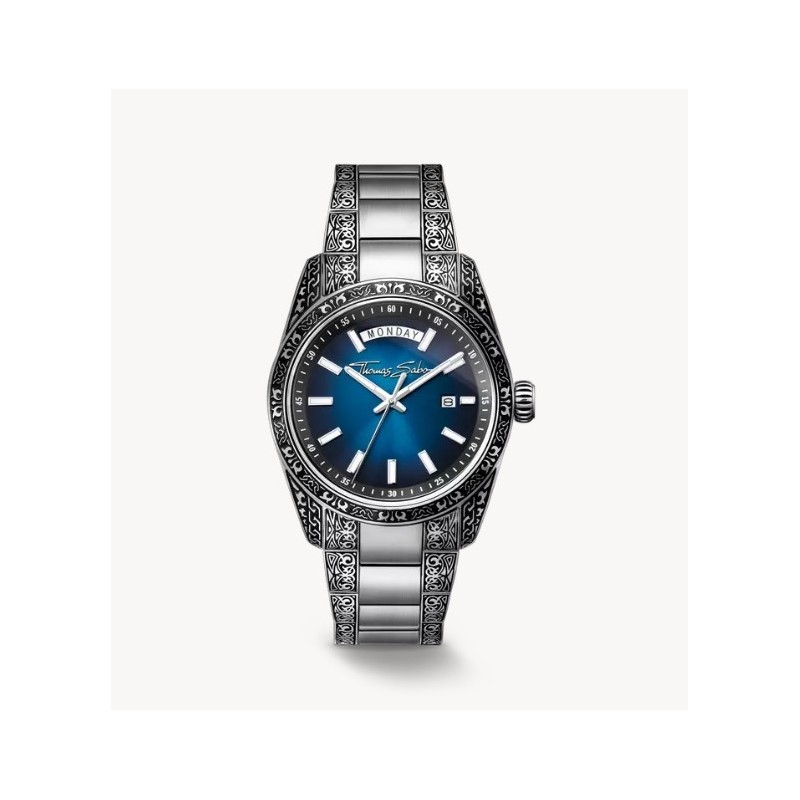 Reloj Rebel at Heart Revive 40 mm acero inoxidable azul medianoche, diseño grabado