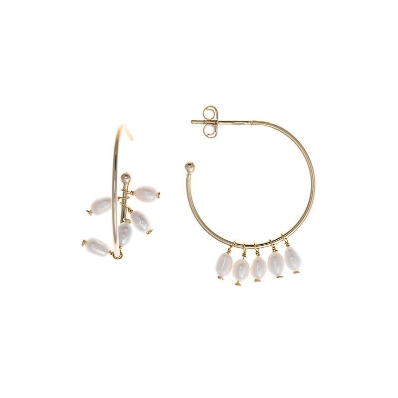 PENDIENTES PLATA CHAPADO DORADO ARO CINCO PERLAS